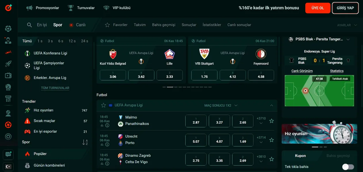 Pinco bahis seçenekleri ve oranlar