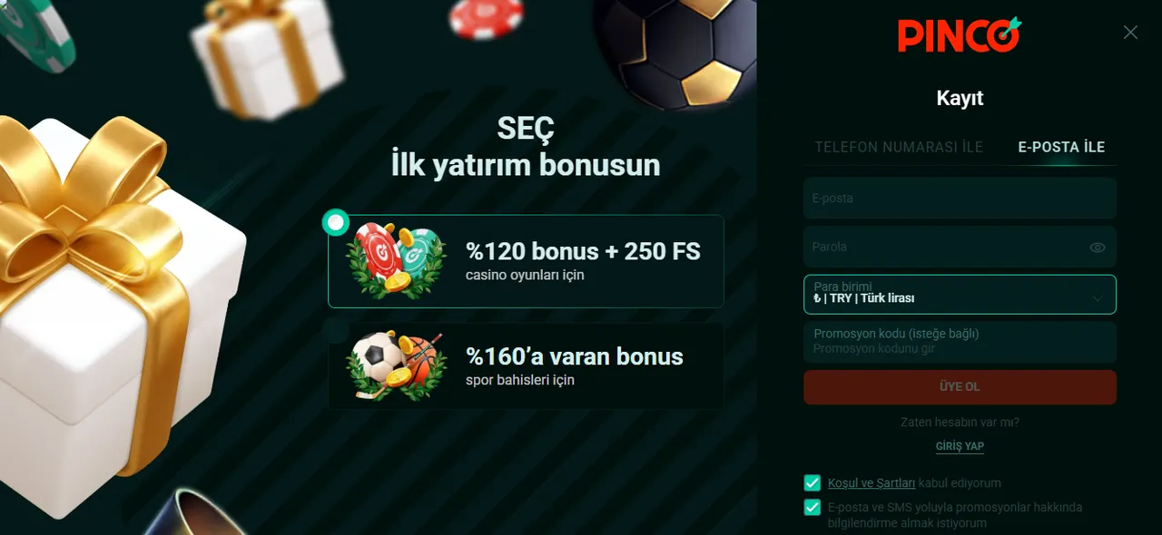 Pinco giriş adımları